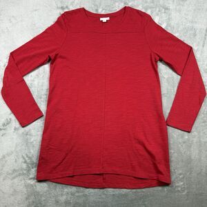 J.Jill Shirt Women Medium Red Cotton Tunic Solid Pockets Round Neck Long Sleeve